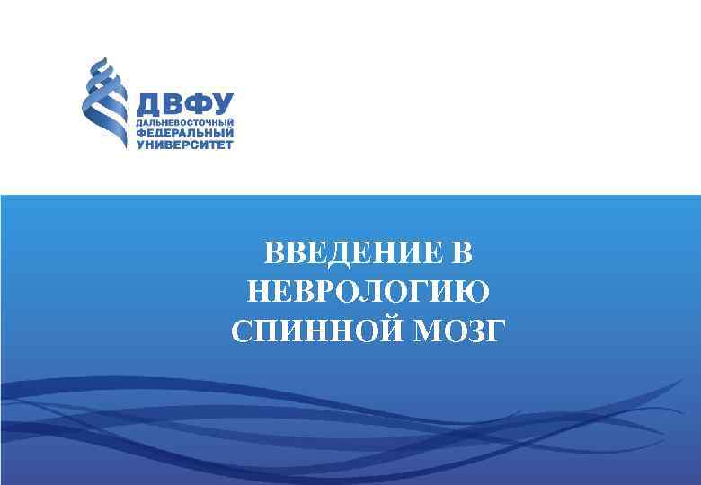 ВВЕДЕНИЕ В НЕВРОЛОГИЮ СПИННОЙ МОЗГ 