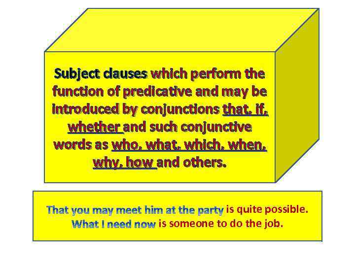 Subject clauses which perform the function of predicative and may be introduced by conjunctions
