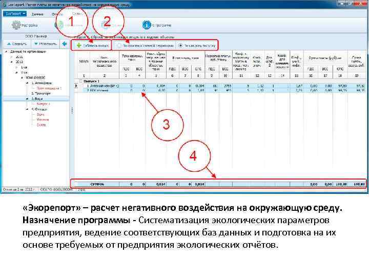  «Экорепорт» – расчет негативного воздействия на окружающую среду. Назначение программы - Систематизация экологических