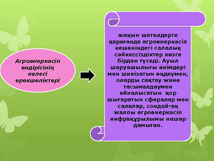 Агроөнеркәсіп өндірісінің келесі ерекшеліктері жақын шетелдерге қарағанда агроөнеркәсіп кешеніндегі салалық сәйкессіздіктер көзге бірден түседі.