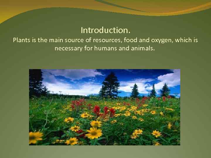 Introduction. Plants is the main source of resources, food and oxygen, which is necessary