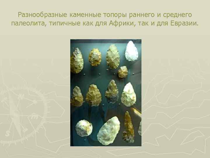 Разнообразные каменные топоры раннего и среднего палеолита, типичные как для Африки, так и для