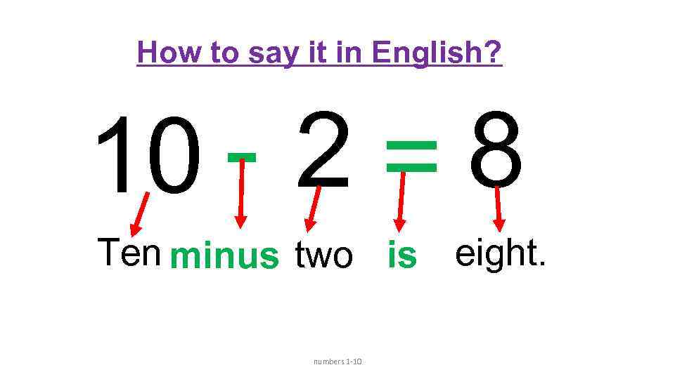 How to say it in English? 10 - 2 = 8 Ten minus two