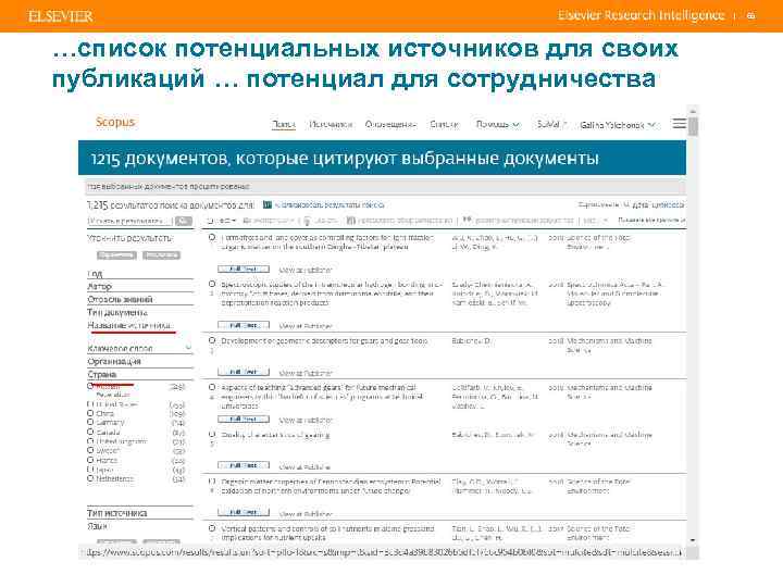 | …список потенциальных источников для своих публикаций … потенциал для сотрудничества 66 