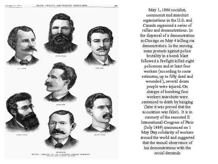 May 1, 1886 socialist, communist and anarchist organizations in the U. S. and Canada