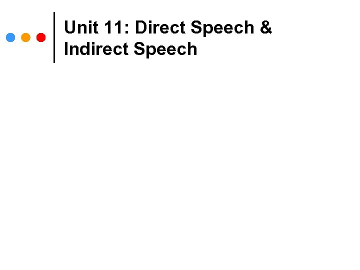 Unit 11: Direct Speech & Indirect Speech 