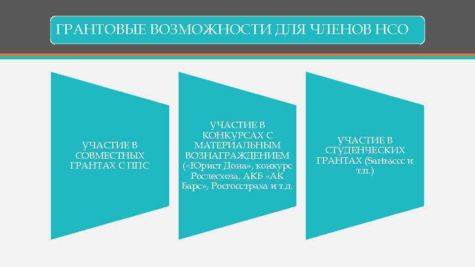 ГРАНТОВЫЕ ВОЗМОЖНОСТИ ДЛЯ ЧЛЕНОВ НСО УЧАСТИЕ В СОВМЕСТНЫХ ГРАНТАХ С ППС УЧАСТИЕ В КОНКУРСАХ