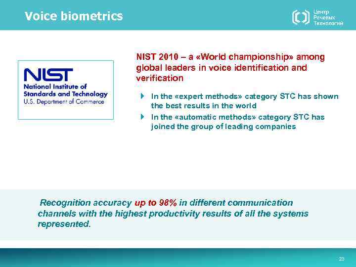 Voice biometrics NIST 2010 – a «World championship» among global leaders in voice identification