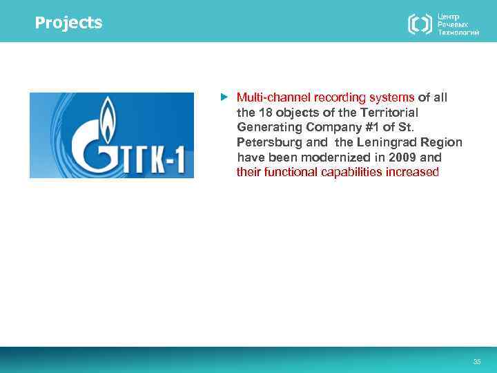 Projects Multi-channel recording systems of all the 18 objects of the Territorial Generating Company