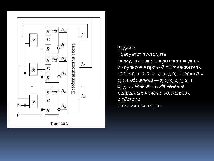 Задача: Требуется построить схему, выполняющую счет входных импульсов в прямой последователь ности 0, 1,