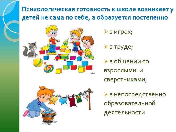 Психологическая готовность к школе возникает у детей не сама по себе, а образуется постепенно: