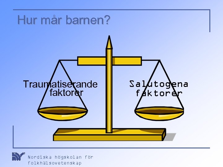 Hur mår barnen? Traumatiserande faktorer Nordiska högskolan för folkhälsovetenskap Salutogena faktorer 