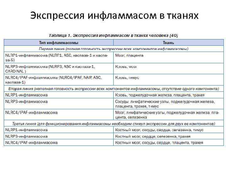 Экспрессия инфламмасом в тканях 