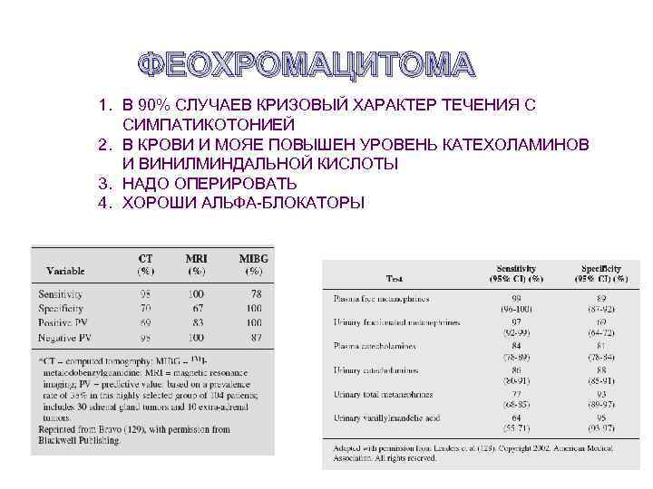 ФЕОХРОМАЦИТОМА 1. В 90% СЛУЧАЕВ КРИЗОВЫЙ ХАРАКТЕР ТЕЧЕНИЯ С СИМПАТИКОТОНИЕЙ 2. В КРОВИ И