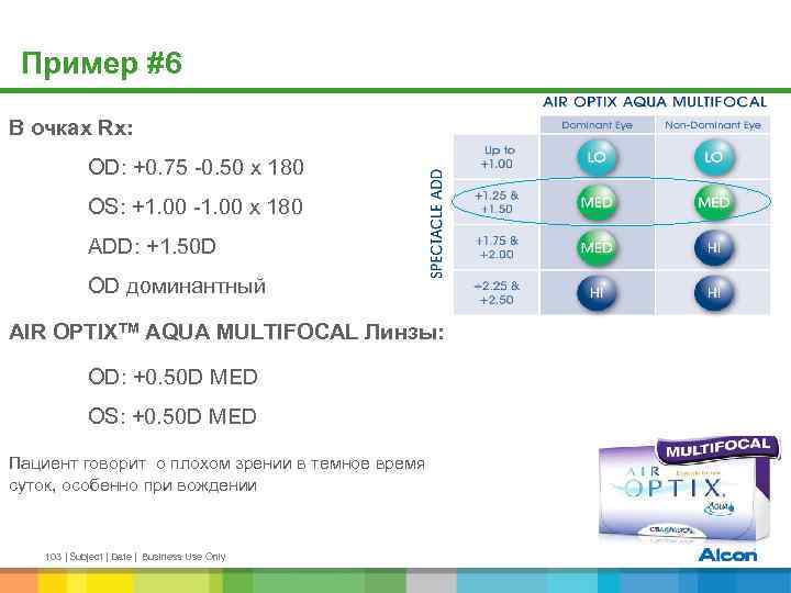 Пример #6 В очках Rx: OD: +0. 75 -0. 50 x 180 OS: +1.