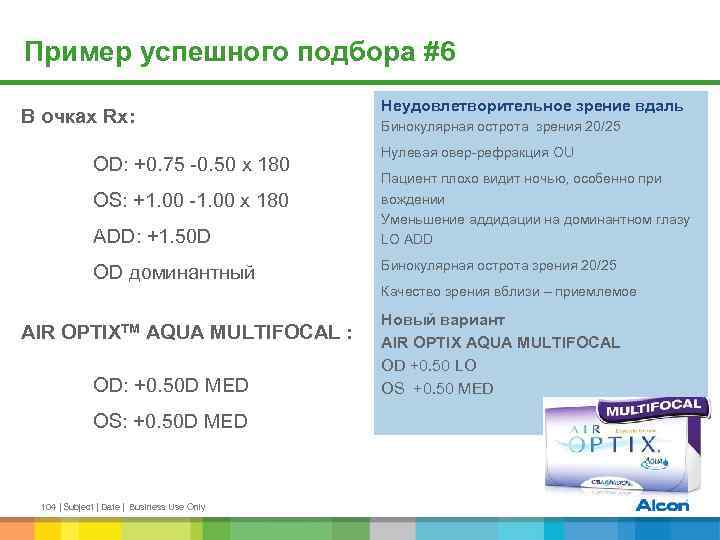 Пример успешного подбора #6 В очках Rx: OD: +0. 75 -0. 50 x 180