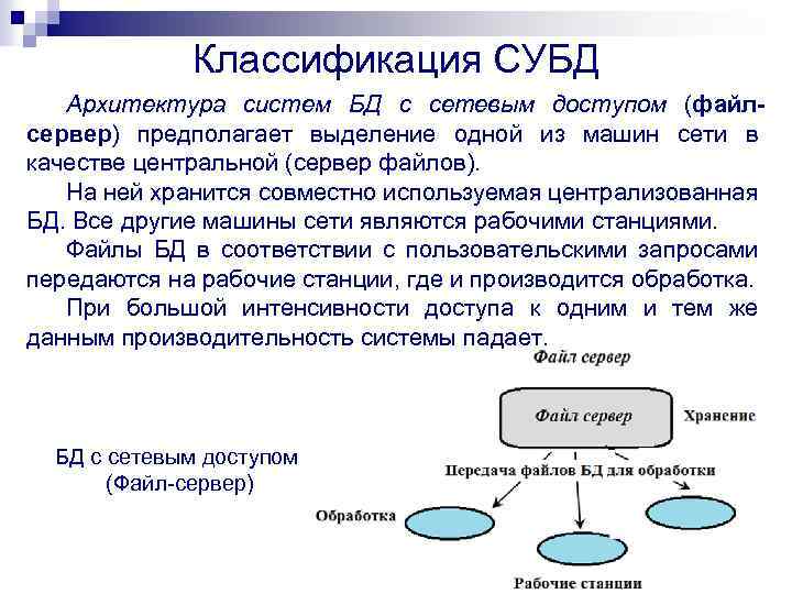 Централизованные базы данных с сетевым доступом могут иметь следующую архитектуру