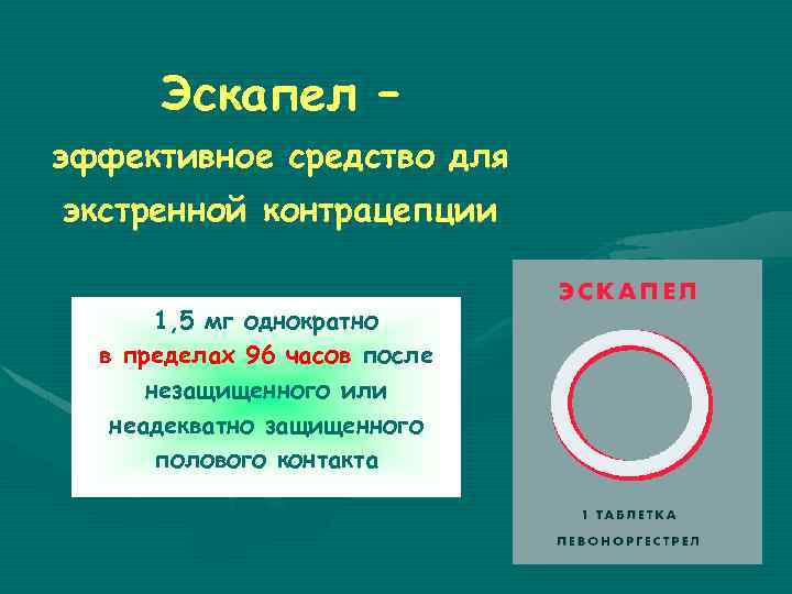 Эскапел – эффективное средство для экстренной контрацепции 1, 5 мг однократно в пределах 96