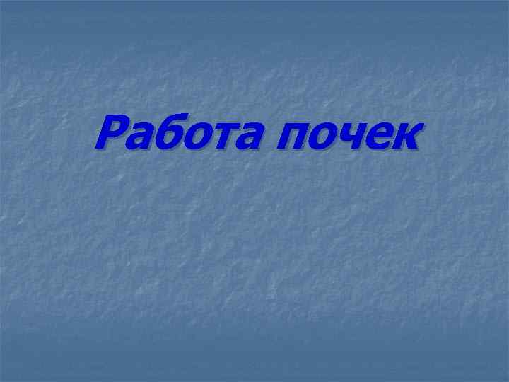 Работа почек 