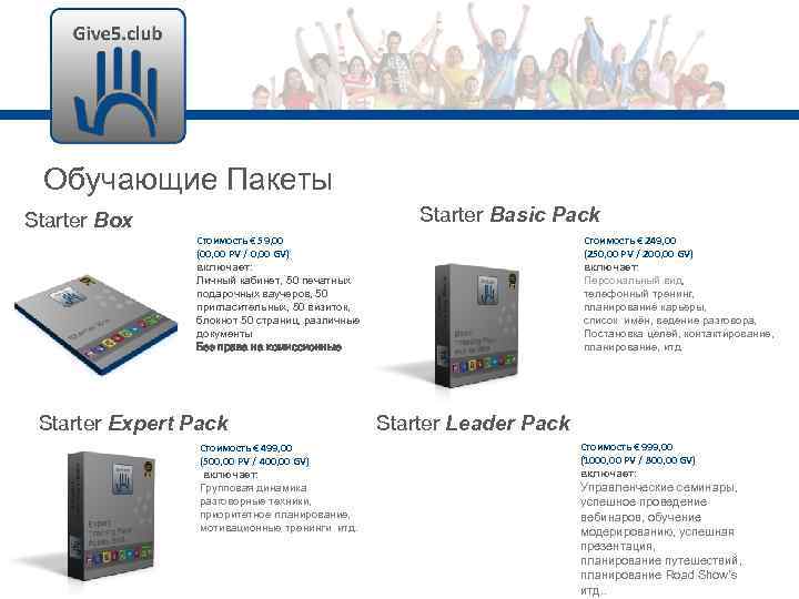 Обучающие Пакеты Starter Basic Pack Starter Box Стоимость € 249, 00 (250, 00 PV