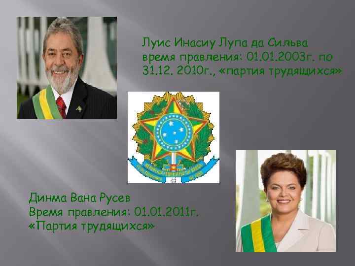 Луис Инасиу Лупа да Сильва время правления: 01. 2003 г. по 31. 12. 2010