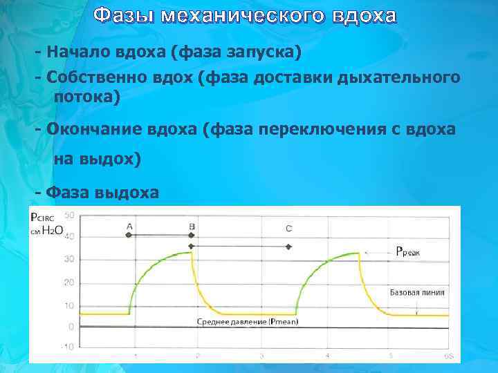 Фазы механического вдоха - Начало вдоха (фаза запуска) - Собственно вдох (фаза доставки дыхательного