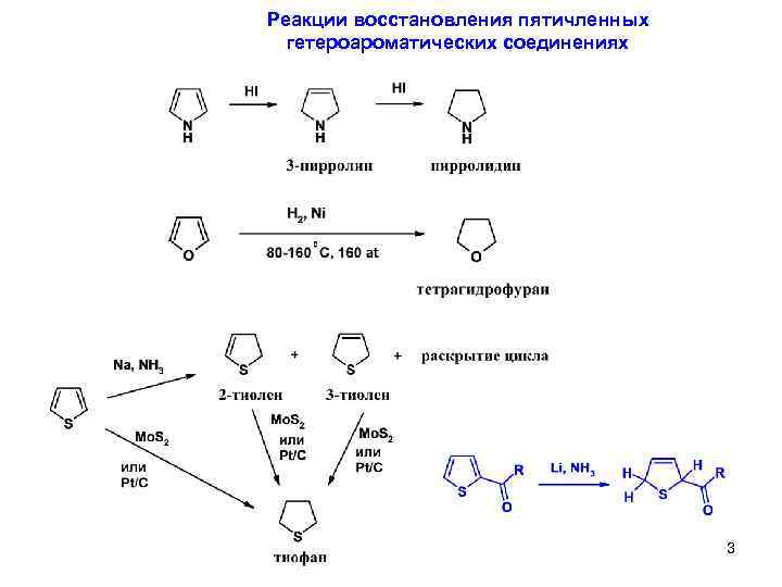 Реакции восстановления пятичленных гетероароматических соединениях 3 13 