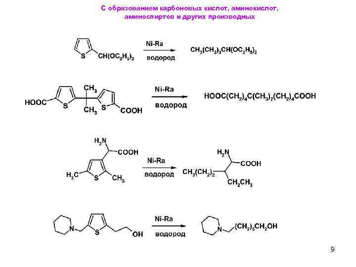 С образованием карбоновых кислот, аминокислот, аминоспиртов и других производных 9 
