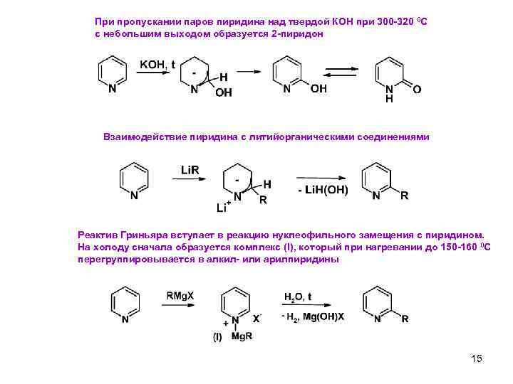 При пропускании паров пиридина над твердой КОН при 300 -320 0 С с небольшим