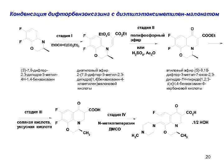 Конденсация дифторбензоксазина с диэтилэтоксиметилен-малонатом (S)-7, 8 -дифтор2, 3 -дигидро-3 -метил 4 H-1, 4 -бензоксазин