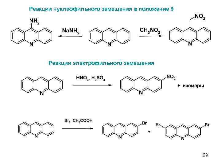 Реакции нуклеофильного замещения в положение 9 5 Реакции электрофильного замещения 29 