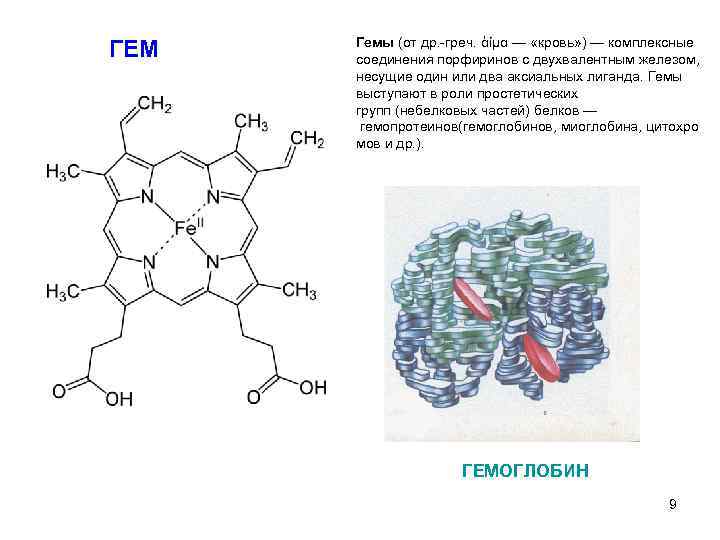 ГЕМ Гемы (от др. -греч. ἁίμα — «кровь» ) — комплексные соединения порфиринов с