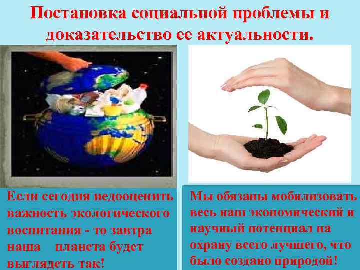 Постановка социальной проблемы и доказательство ее актуальности. Если сегодня недооценить важность экологического воспитания -