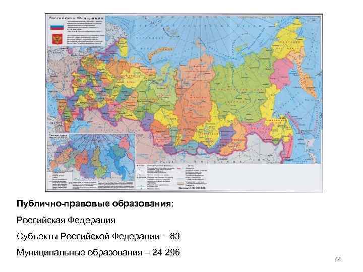 Публично-правовые образования: Российская Федерация Субъекты Российской Федерации – 83 Муниципальные образования – 24 296