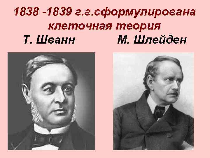 1838 -1839 г. г. сформулирована клеточная теория Т. Шванн М. Шлейден 