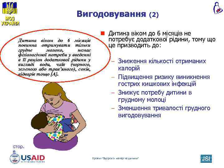 Вигодовування (2) Дитина віком до 6 місяців повинна отримувати тільки грудне молоко, немає фізіологічної