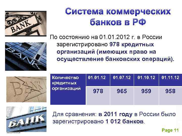 Система коммерческих банков в РФ По состоянию на 01. 2012 г. в России зарегистрировано