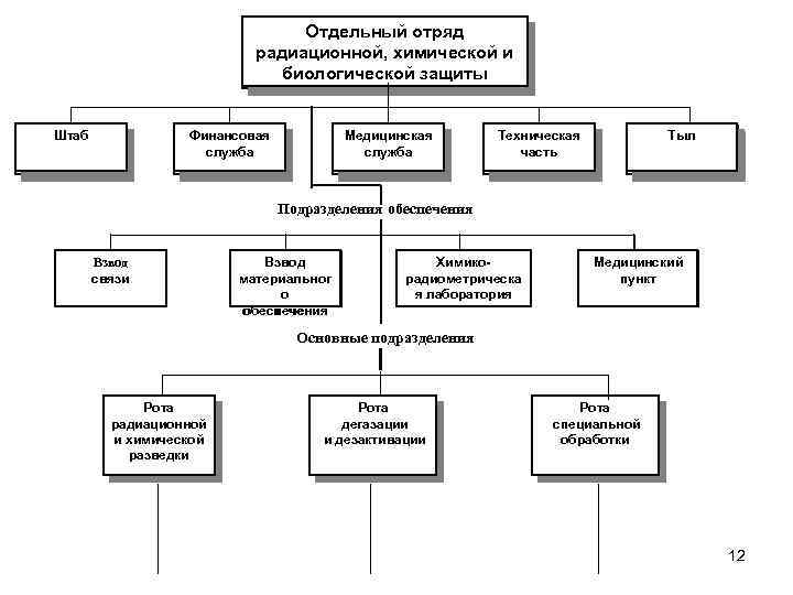 Отдельный отряд радиационной, химической и биологической защиты Штаб Финансовая служба Медицинская служба Техническая часть