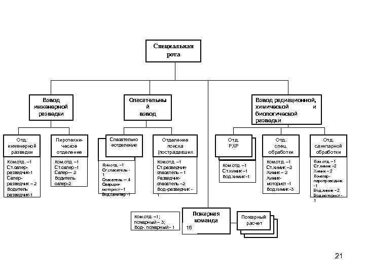 Специальная рота Взвод инженерной разведки Отд. инженерной разведки Пиротехническое отделение Ком. отд. – 1