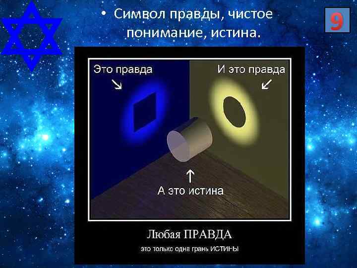  • Символ правды, чистое понимание, истина. 9 