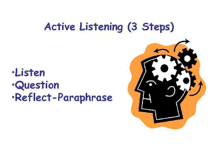 Active Listening (3 Steps) • Listen • Question • Reflect-Paraphrase 