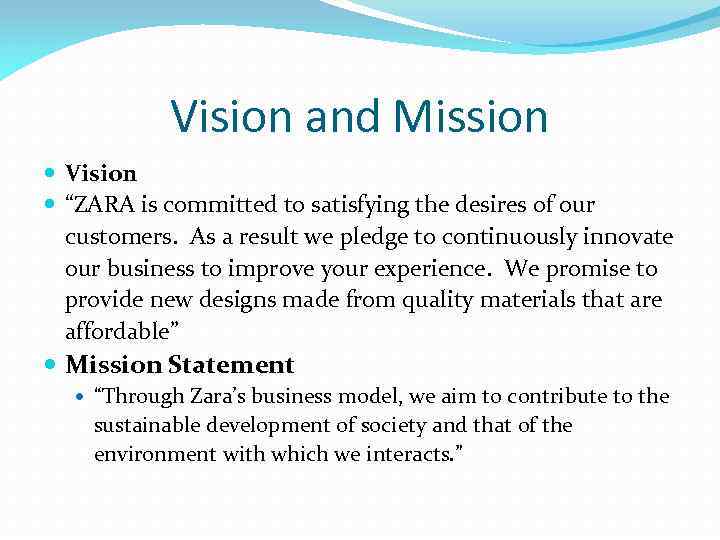 zara vision mission