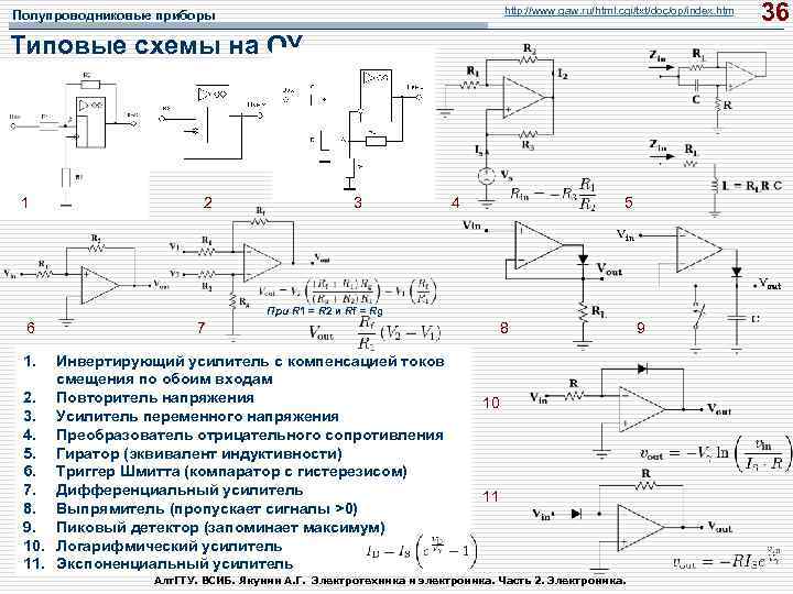 http: //www. gaw. ru/html. cgi/txt/doc/op/index. htm Полупроводниковые приборы Типовые схемы на ОУ 1 2