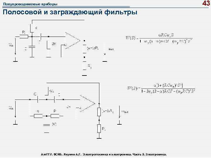 Полупроводниковые приборы Полосовой и заграждающий фильтры Алт. ГТУ. ВСИБ. Якунин А. Г. Электротехника и