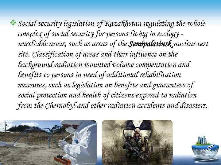 v Social-security legislation of Kazakhstan regulating the whole complex of social security for persons