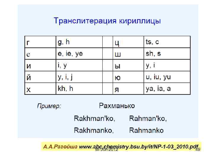 А. А. Рагойша www. abc. chemistry. bsu. by/it/NP-1 -03_2010. pdf МПХИ-2012 49 