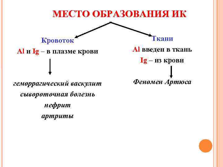 МЕСТО ОБРАЗОВАНИЯ ИК Кровоток Al и Ig – в плазме крови Ткани Al введен