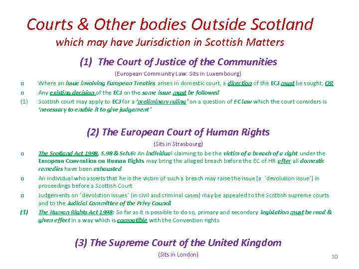 Courts & Other bodies Outside Scotland which may have Jurisdiction in Scottish Matters (1)