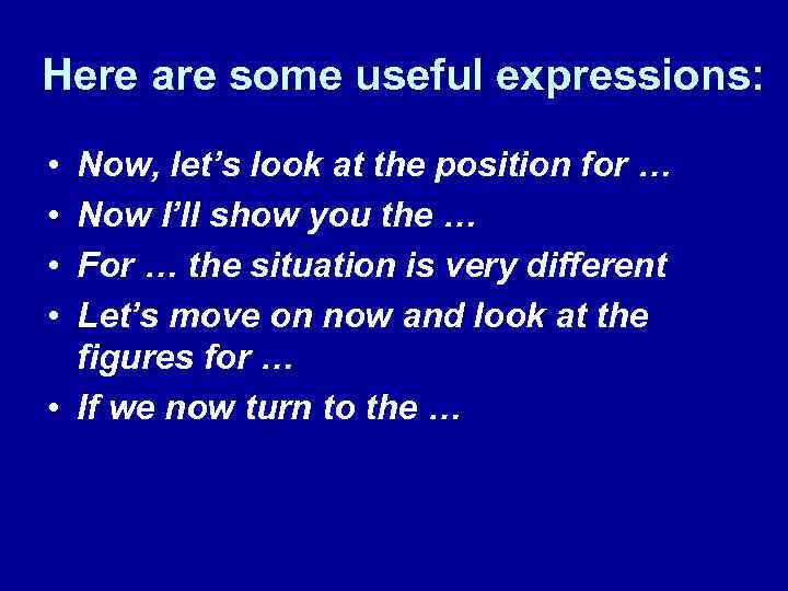 Here are some useful expressions: • • Now, let’s look at the position for