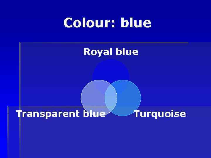 Colour: blue Royal blue Transparent blue Turquoise 